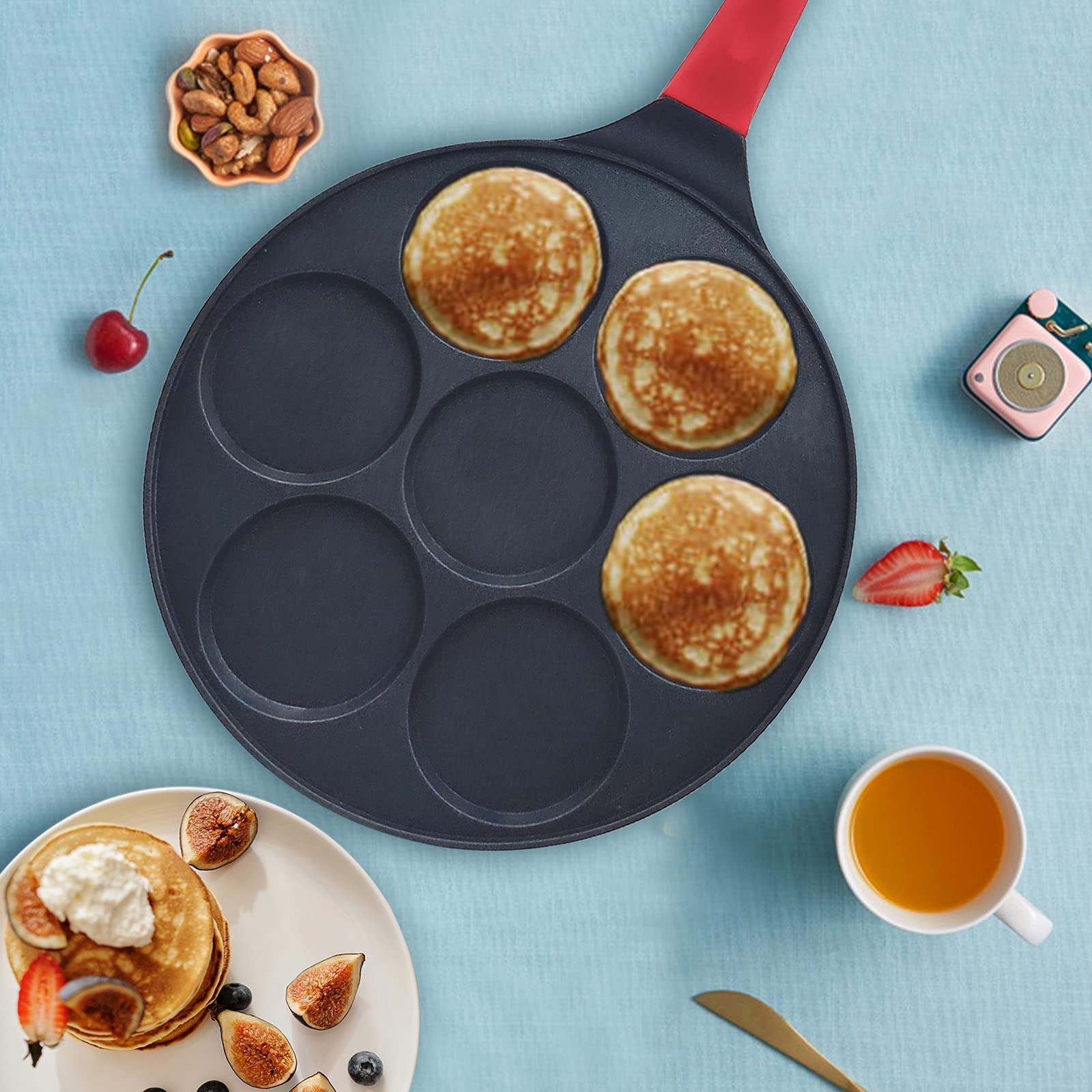 EZJOB Silver Dollar Pancake Pan for Kids, Mini Pancakes Maker Pan Nonstick Egg Cooker Frying Pan Breakfast Waffle Maker Pancake Griddle Pan for Pancakes Crepe Maker