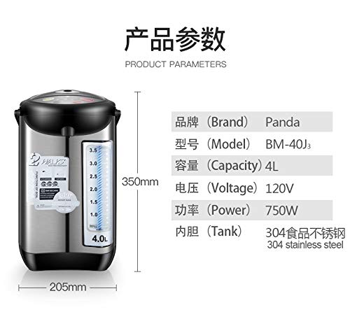 Panda Electric Hot Water Boiler and Warmer, Hot Water Dispenser, 304 Stainless Steel Interior (Stainless Steel/Brown, 4.0 Liter)