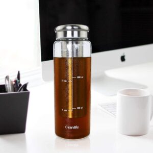 Oranlife Cold Brew Coffee Maker, Portable Iced Coffee and Tea Infuser with Airtight Lid, Reusable Stainless Steel Mesh Filter for Iced Tea/Coffee, 3cup, 26oz