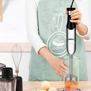 Immersion Hand Blender Electric, OBERLY 500W Smart Stepless 3-in-1 Heavy Duty Handheld Stick Mixer, Stainless Steel Blade with Milk Frother, Egg Whisk for Coffee Foam, Smoothies and Puree