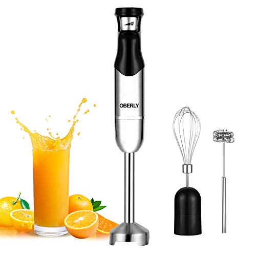 Immersion Hand Blender Electric, OBERLY 500W Smart Stepless 3-in-1 Heavy Duty Handheld Stick Mixer, Stainless Steel Blade with Milk Frother, Egg Whisk for Coffee Foam, Smoothies and Puree