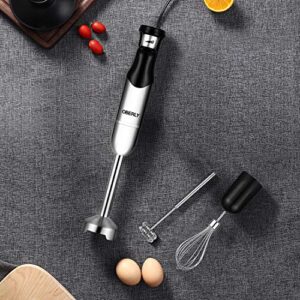 Immersion Hand Blender Electric, OBERLY 500W Smart Stepless 3-in-1 Heavy Duty Handheld Stick Mixer, Stainless Steel Blade with Milk Frother, Egg Whisk for Coffee Foam, Smoothies and Puree