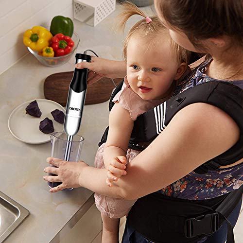 Immersion Hand Blender Electric, OBERLY 500W Smart Stepless 3-in-1 Heavy Duty Handheld Stick Mixer, Stainless Steel Blade with Milk Frother, Egg Whisk for Coffee Foam, Smoothies and Puree