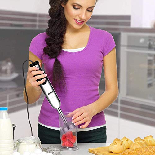 Immersion Hand Blender Electric, OBERLY 500W Smart Stepless 3-in-1 Heavy Duty Handheld Stick Mixer, Stainless Steel Blade with Milk Frother, Egg Whisk for Coffee Foam, Smoothies and Puree