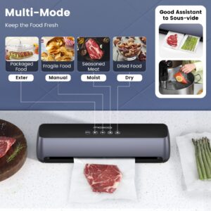 MoKo Vacuum Sealer Machine,85kpa Food Vacuum Sealer, Full Automatic Air Sealing System for Food Sealer, LED Touch Food Sealer with Dry and Moist Food Modes, Compact Design, 20Pcs Seal Bags Starter Kit