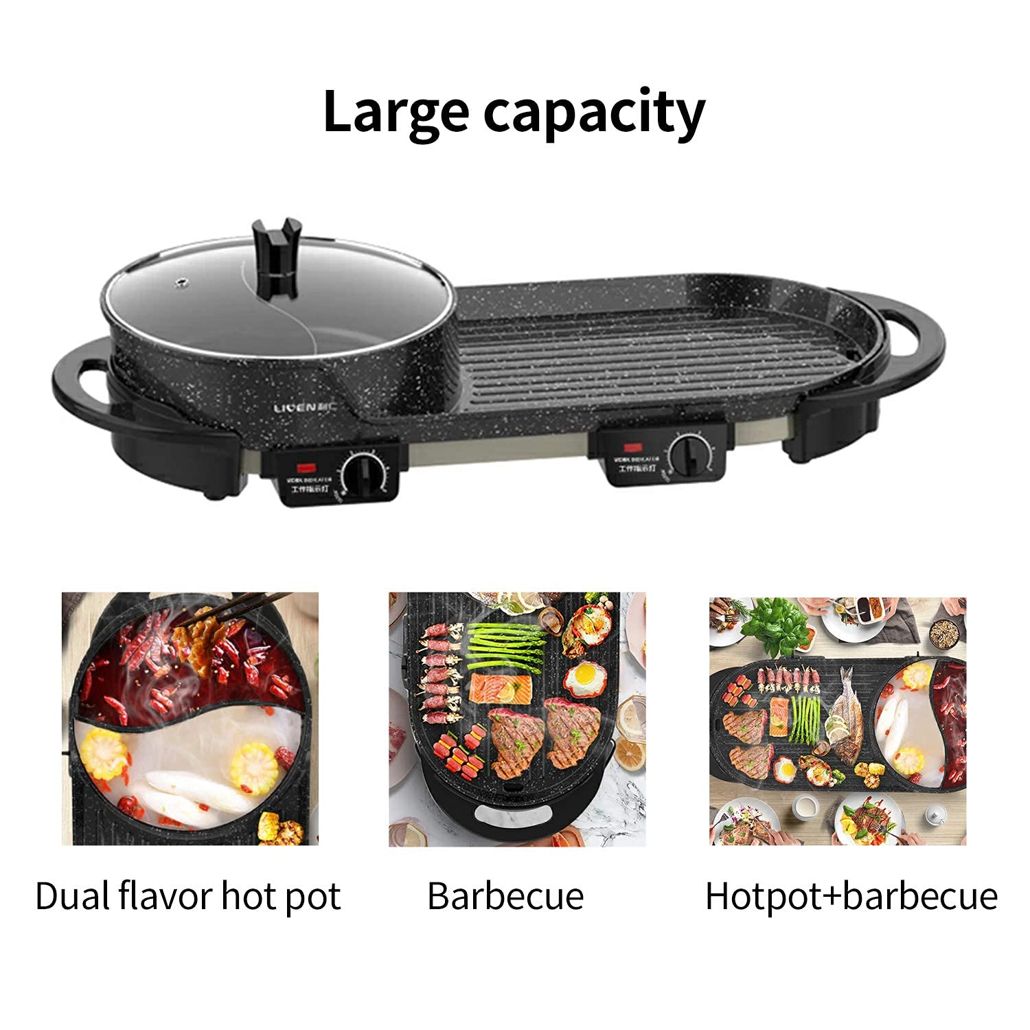 Liven Electric Grill With Hot Pot,Multifunctional Indoor Teppanyaki Grill/Korean BBQ/Shabu Shabu Hot Pot,Separate Temperature Control,3.6L Capacity for 2-10 People,SK-J6868