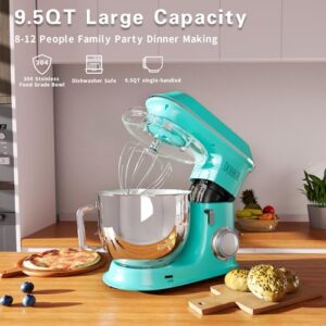 DOBBOR Electric Stand mixer, 9.5QT 660W 7 Speeds Tilt-Head Dough Mixers, Bread Mixer with Dough Hook, Whisk, Beater, Splash Guard for Baking Bread, Cake, Cookie, Pizza, Muffin, Salad and More - Blue