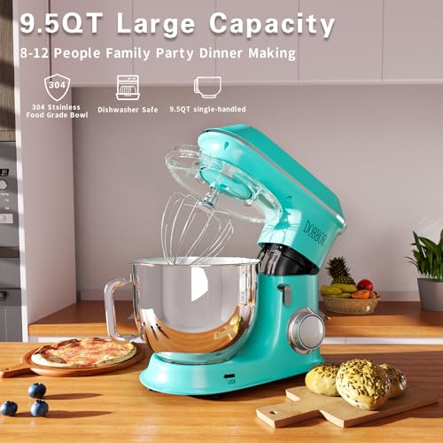 DOBBOR Electric Stand mixer, 9.5QT 660W 7 Speeds Tilt-Head Dough Mixers, Bread Mixer with Dough Hook, Whisk, Beater, Splash Guard for Baking Bread, Cake, Cookie, Pizza, Muffin, Salad and More - Blue