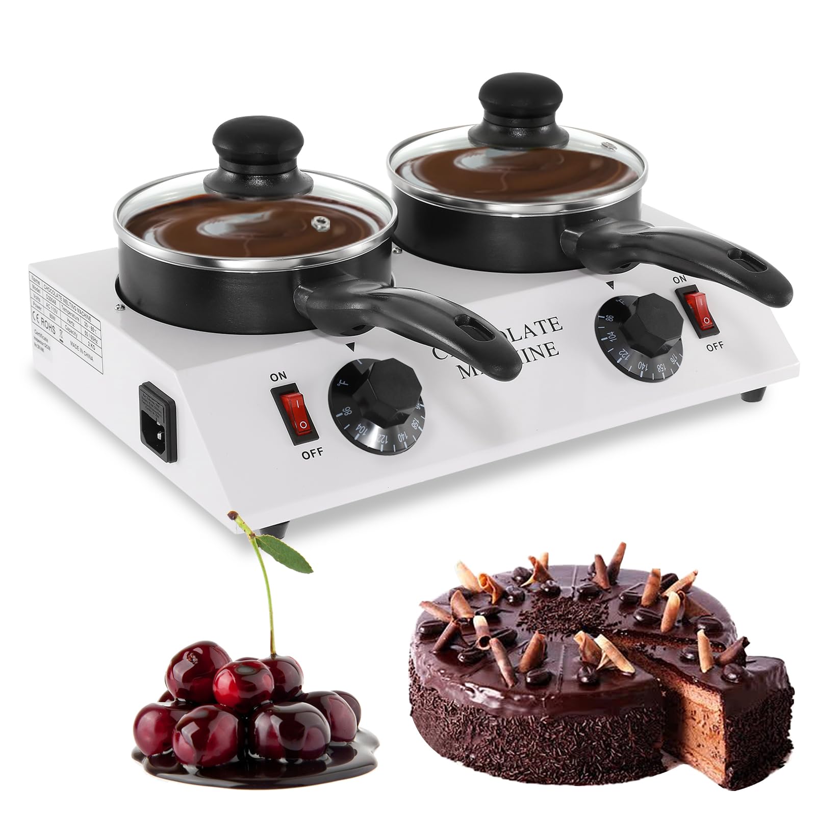 POWLAB Chocolate Melter Pots Electric Heating Chocolate Melting Tempering Machine Removable Cheese Melting Pot Double Pot Capacity & 2 Temperature Setting for Melting Chocolate, Candy, Butter