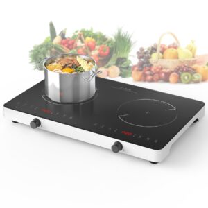 vbgk double induction cooktop,4000w 110v induction stove top knob control, portable iduction cooktop with 9 power levels, child safety lock & timer 2 burner induction cooktop