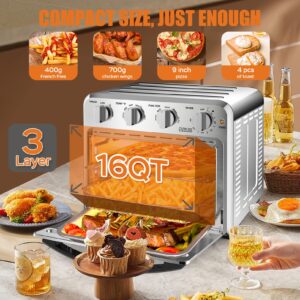 geek chef air fryer toaster oven combo,16qt convection ovens countertop, 4 slice toaster, 9-inch pizza, with warm, broil, toast, bake, air fry, oil-free, 100+ online video recipes & accessories