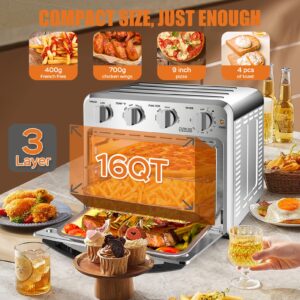 Geek Chef Air Fryer Toaster Oven Combo,16QT Convection Ovens Countertop, 4 Slice Toaster, 9-inch Pizza, with Warm, Broil, Toast, Bake, Air Fry, Oil-Free, 100+ Online Video Recipes & Accessories