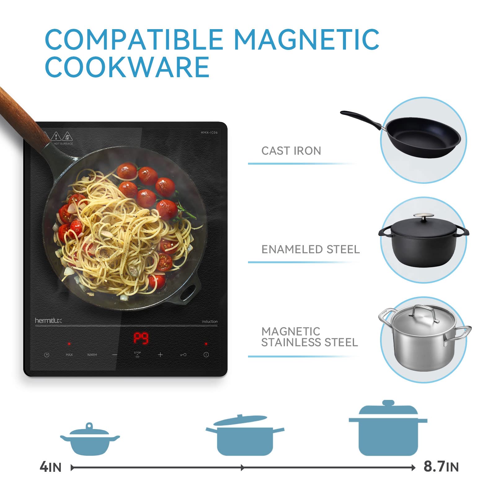 Hermitlux Portable Induction Cooktop, 1800W Professional Hot Plate with Sensor Touch & Safety Lock, 9 Power Setting Stove with Timer