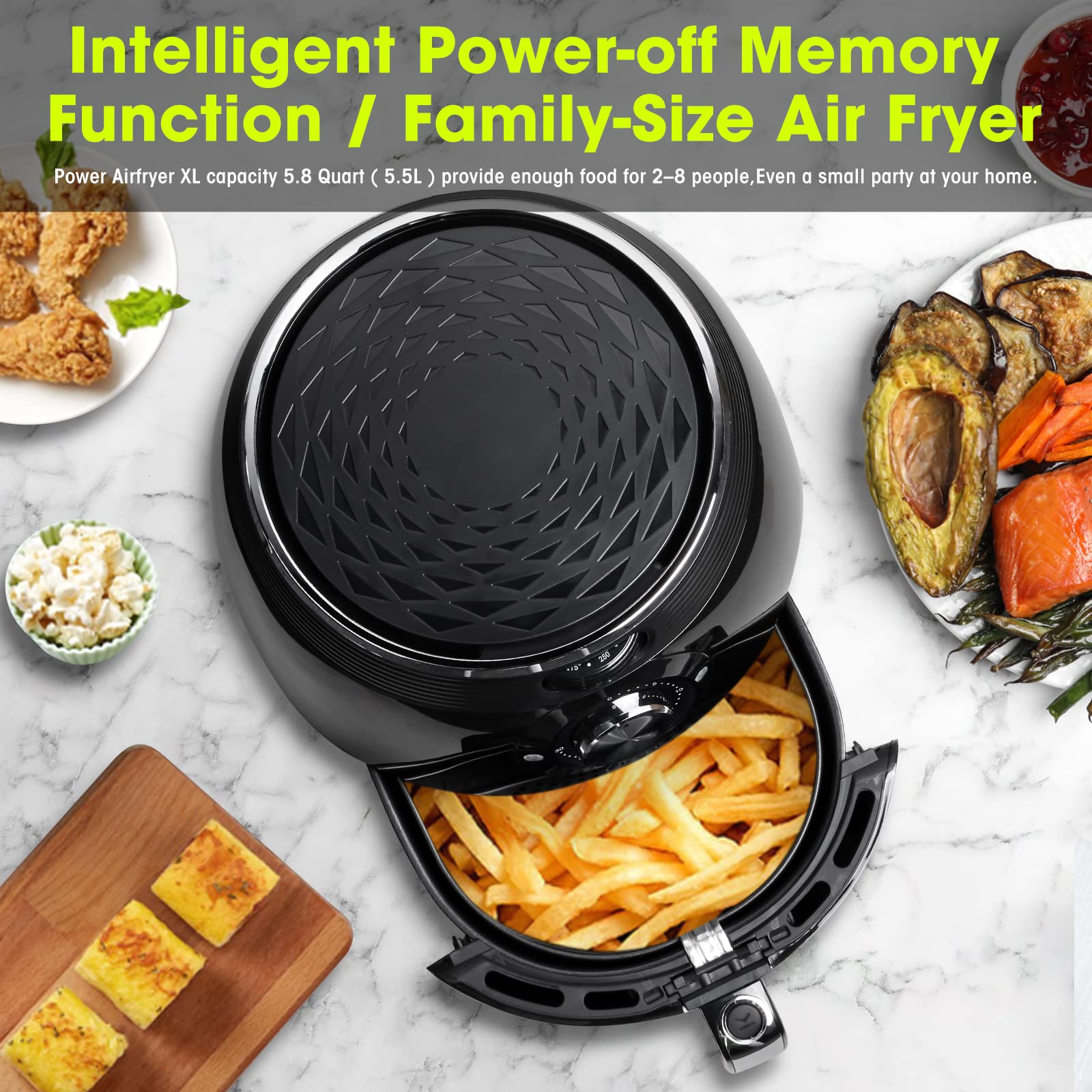 Air Fryer 5.8QT/5.5L, Uten 1700W AirFryer High-Power Electric Hot Temperature Control & Timer Knob, Non Stick Fry Basket, Dishwasher Safe, Apply to Party, Afternoon Tea, Black