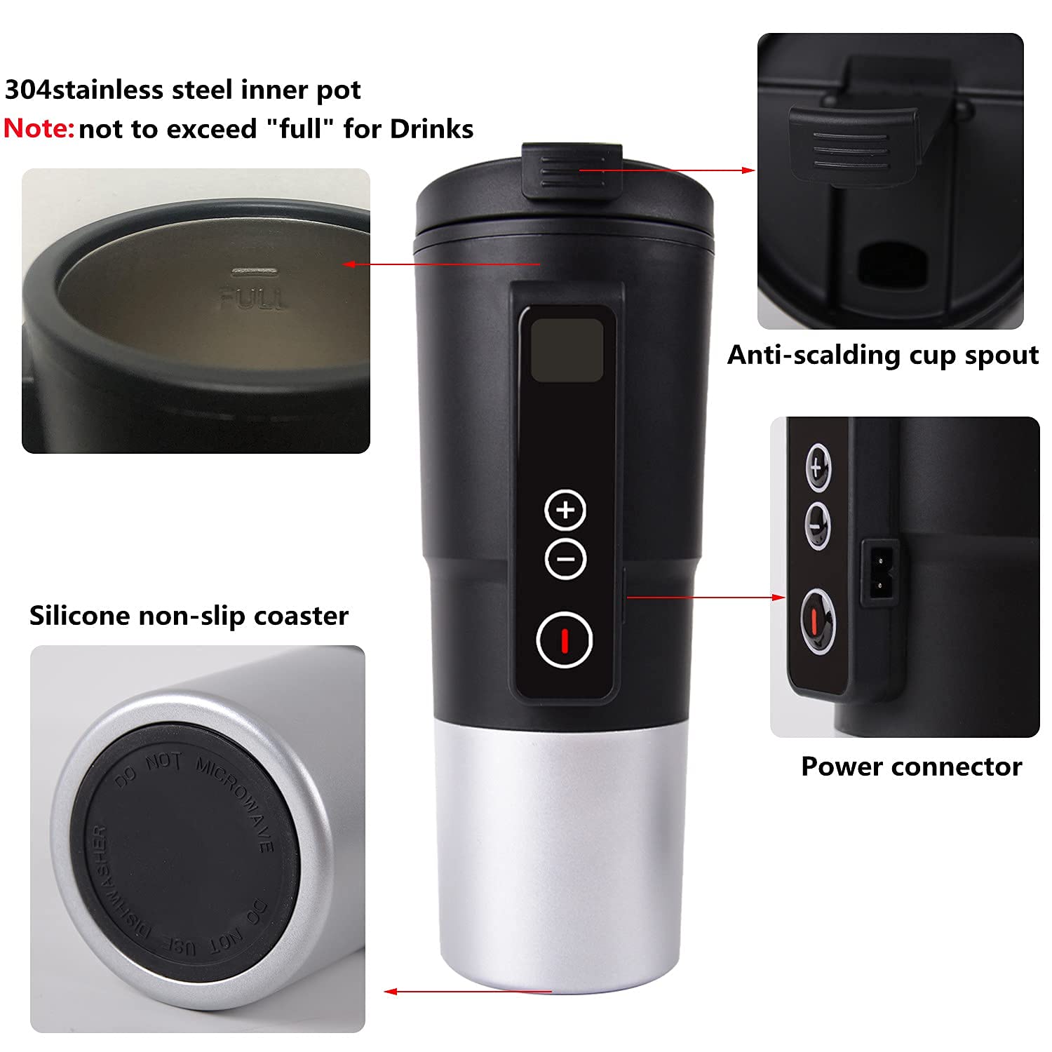 LEJIEYIN Temperature Control Mug Travel Heating Cup Electric Heating Cup for Coffee in Car 12V Heated Mugs Smart Coffee Cup Keep Milk/Tea Warm LCD Display Easily Washing 13OZ