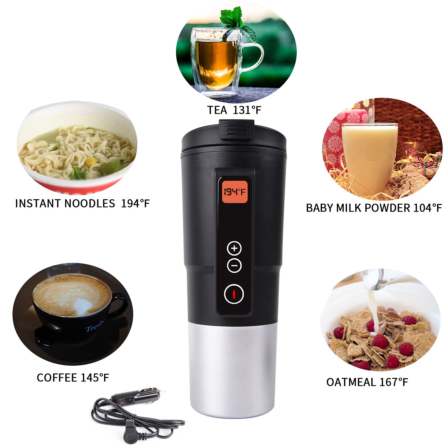 LEJIEYIN Temperature Control Mug Travel Heating Cup Electric Heating Cup for Coffee in Car 12V Heated Mugs Smart Coffee Cup Keep Milk/Tea Warm LCD Display Easily Washing 13OZ