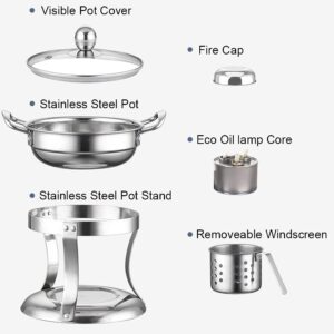 Shabu hot pot Stainless Steel Chafing Dishes hotpot single Mini cooking pot Cookware Non-Magnetic Burner with 2 spoons