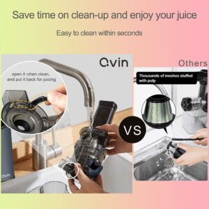 Qvin Compact Slow Masticating Juicer machines 3inch Large Feed Chute, Easy to Clean, BPA Free, 200W Nutritional electrical Cold Press Juicer machine vegetable and fruit,Deluxe Silver-gray