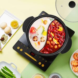 Hot Pot with Divider for Induction Cooker Dual Sided Soup Cookware Two-flavor Chinese Shabu Shabu Pot for Home Party Family Gathering, 4.5 Quart (White)