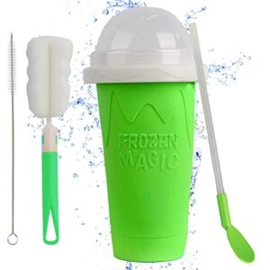 ragnify slushy cup slushie maker ice cup silica cup pinch cup summer cooler smoothies cup double layer squeeze cup slush maker cup home diy smoothie cup for children and adult (green)