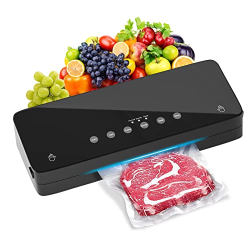 Vacuum Sealers, YUCHENG Vacuum Food Sealer Machine Dry/Moist Mode with Air Sealing System for Sous Vide and Food Storage, Food Saver Vacuum Sealer with 10 Vacuum Seal Bags & 1 Air Suction Hose-Black