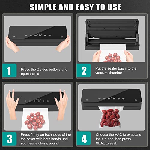 Vacuum Sealers, YUCHENG Vacuum Food Sealer Machine Dry/Moist Mode with Air Sealing System for Sous Vide and Food Storage, Food Saver Vacuum Sealer with 10 Vacuum Seal Bags & 1 Air Suction Hose-Black