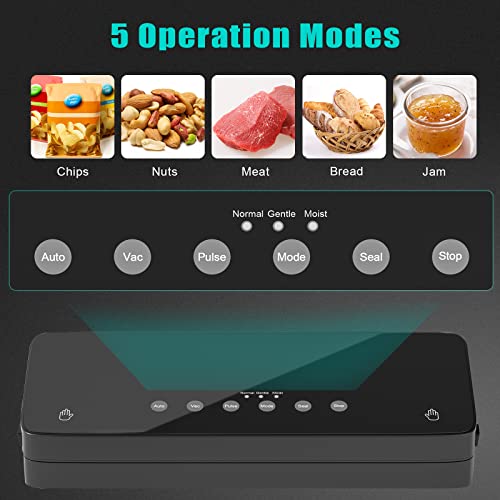 Vacuum Sealers, YUCHENG Vacuum Food Sealer Machine Dry/Moist Mode with Air Sealing System for Sous Vide and Food Storage, Food Saver Vacuum Sealer with 10 Vacuum Seal Bags & 1 Air Suction Hose-Black