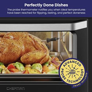 Chefman Air Fryer Toaster Oven Combo with Probe Thermometer, 12-In-1 Stainless Black Convection Oven Countertop, 10 Inch Pizza, 4 Slices of Toast, Cooking, Baking, Toasting, Roaster Oven Airfryer 20QT