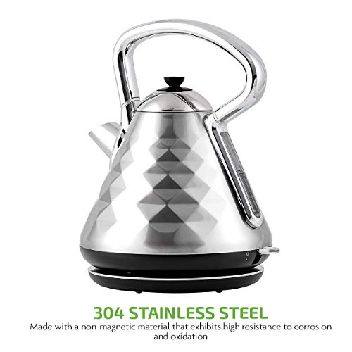 OVENTE Electric Kettle Hot Water Boiler Stainless Steel 1.7 L Automatic Shut-Off 1500W Cleo Collection Cool Touch Handle Portable Brew Coffee Maker Tea Heater w/ Boil Dry Protection Brushed KS755BR