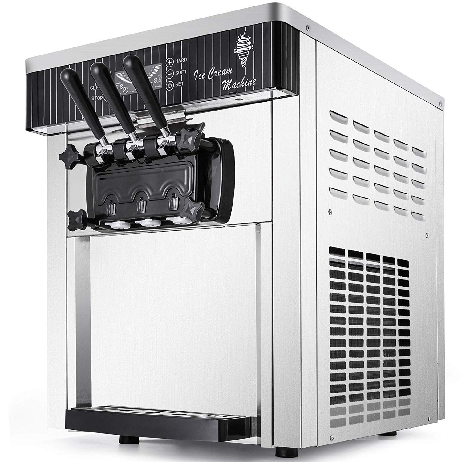 VEVOR Commercial Ice Cream Machine 5.3 to 7.4Gal per Hour Soft Serve with LED Display Auto Clean 3 Flavors Perfect for Restaurants Snack Bar