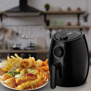 J-Jati Air Fryer Cool Touch Housing Dial/Digital Hot Air Healthy Frying Oil-Free AirFryer Auto Shutoff, Dishwasher safe parts, Space Saving Black (2.0L)