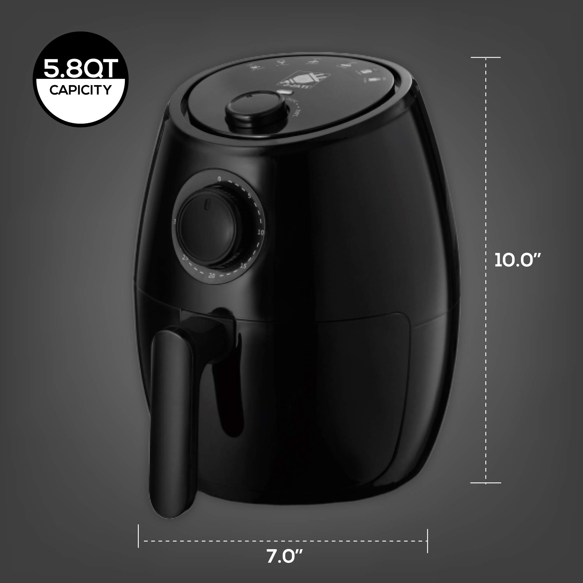 J-Jati Air Fryer Cool Touch Housing Dial/Digital Hot Air Healthy Frying Oil-Free AirFryer Auto Shutoff, Dishwasher safe parts, Space Saving Black (2.0L)