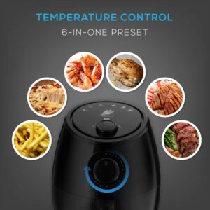 J-Jati Air Fryer Cool Touch Housing Dial/Digital Hot Air Healthy Frying Oil-Free AirFryer Auto Shutoff, Dishwasher safe parts, Space Saving Black (2.0L)