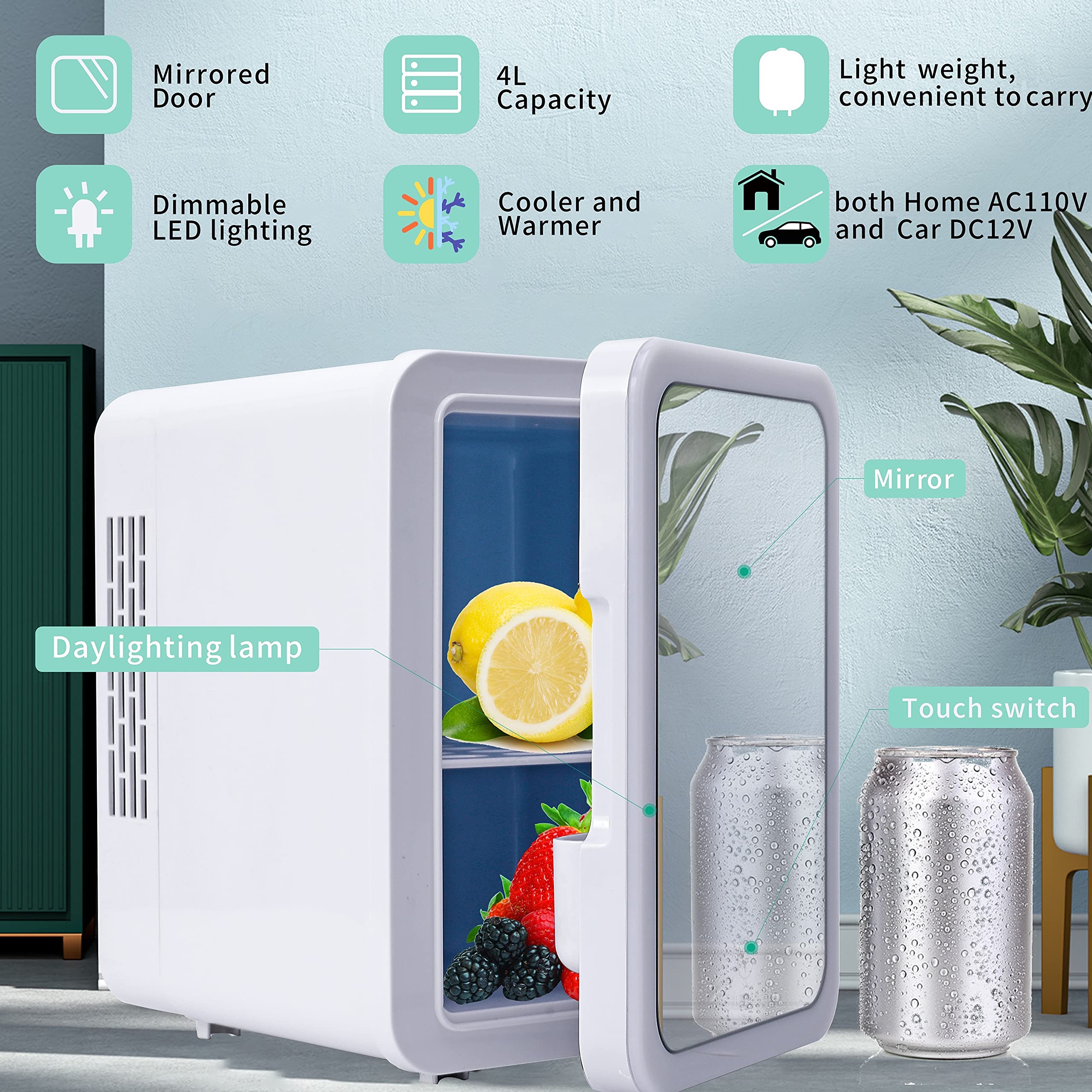 ZLPTEAM Mini Fridge 4 Liter, Mirror Mini Fridge, Skin Care Fridge, Beauty Fridge