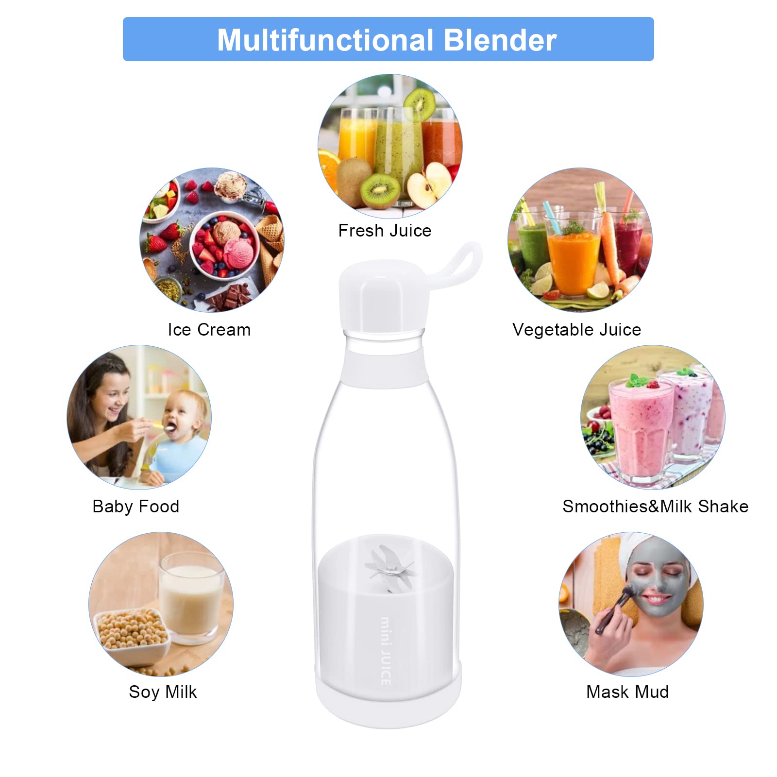 Bemodst Portable Blender, Personal Blender for Shakes and Smoothies, Rechargeable personal mixer,Stronger and Faster,Mini Handheld Fresh Juice Blender Cup for Travel Sports Kitchen, White