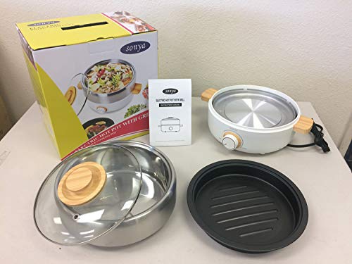 Sonya High End Multi-Functional Non Stick 3 L Electric Shabu shabu Hot Pot 4-in-1 Super Cooker, Bonus BBQ Grill Pan SYHP-2B