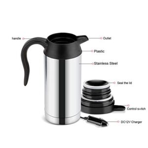 12v Car Kettle Water Boiler, 750ml Stainless Steel Car Heating Cup Electric Kettle for Car Travel Kettle Water Warmer Coffee Mug for Car