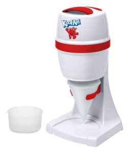 nostalgia kool-aid shave ice & snow cone maker, includes reusable cup and two ice molds, stainless steel blades, makes margaritas, frozen cocktails, slushies, red