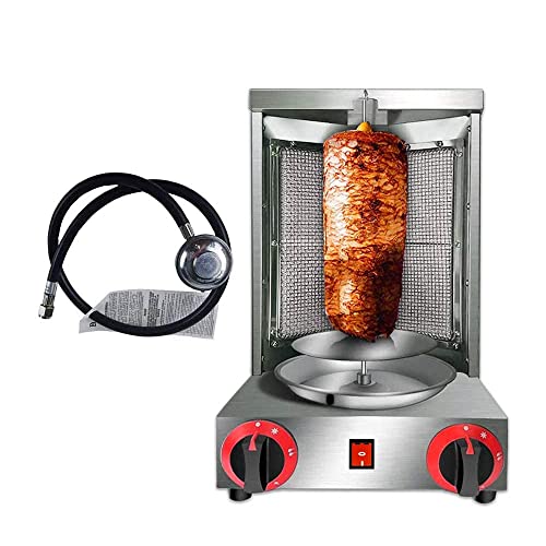 Li Bai Shawarma Machine Kebab Grill Gas Vertical Broiler Gyro Meat Rotisserie with 2 Burner for Restaurant Home Garden（Registered Design Patent）