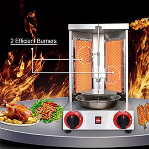 Li Bai Shawarma Machine Kebab Grill Gas Vertical Broiler Gyro Meat Rotisserie with 2 Burner for Restaurant Home Garden（Registered Design Patent）