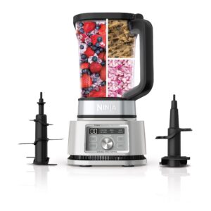 ninja ss201 foodi power pitcher 4in1 smoothie bowl maker crushing blender dough mixer food processor 1400wp smarttorque 6 auto-iq presets, with a stainless silver finish (renewed) (ninja ss201)
