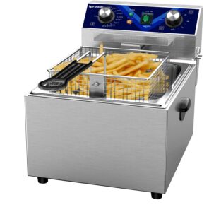iproods electric deep fryer with basket and lid, stainless steel 10.5qt kitchen frying machine for commercial and home, with temperature and timing adjustable, 110v 1800w (10.5qt)
