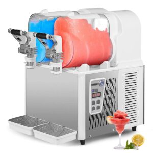 110v 340w commercial margarita machine 2 tank 6l, efficient cooling commercial slushy machine stainless stee frozen drink slush machine for home cocktail ice coffee