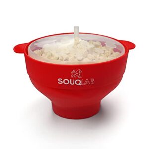 the orignal souqlab silicone popcorn maker with lid, bpa free, microwave popocorn popper and dish washer safe
