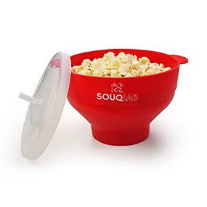 The orignal SOUQLAB silicone popcorn maker with lid, BPA Free, Microwave popocorn popper and dish washer safe