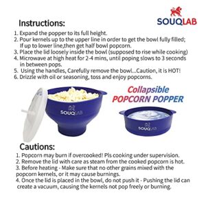 The orignal SOUQLAB silicone popcorn maker with lid, BPA Free, Microwave popocorn popper and dish washer safe