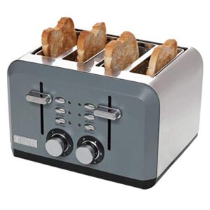 Haden 75007 PERTH 4-Slice, Wide Slot Toaster with Browning Control, Cancel, and Defrost Settings in Slate Grey