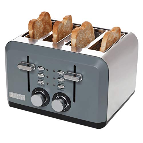 Haden 75007 PERTH 4-Slice, Wide Slot Toaster with Browning Control, Cancel, and Defrost Settings in Slate Grey