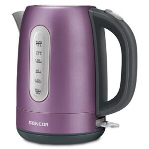 sencor swk1773vt 1.7l stainless steel 1500w fast boil electric tea kettle & pour over coffee kettle with lid safety lock, violet