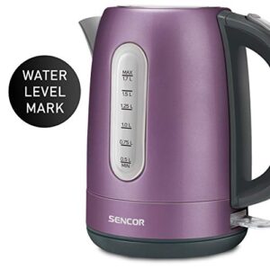 Sencor SWK1773VT 1.7L Stainless Steel 1500w Fast Boil Electric Tea Kettle & Pour Over Coffee Kettle with Lid Safety Lock, Violet